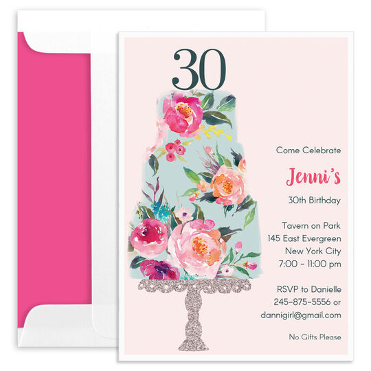 Vertical Floral Cake Invitations